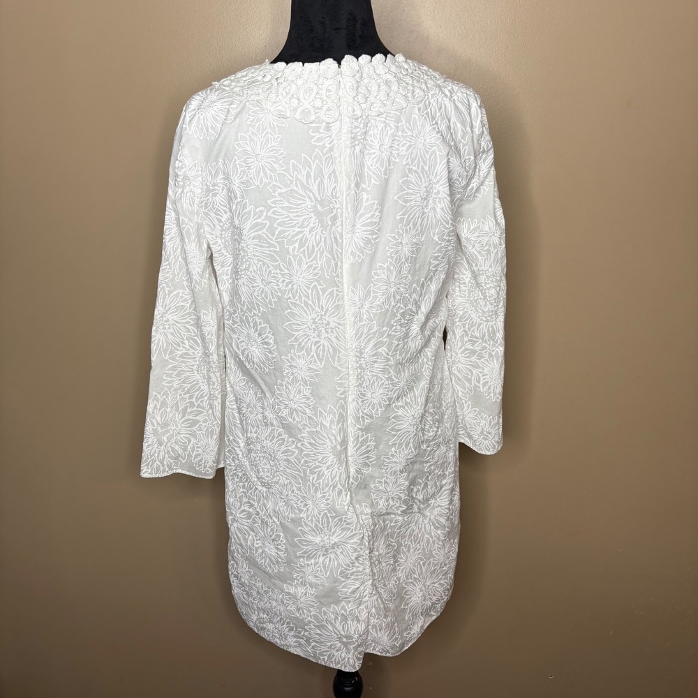 Lilly Pulitzer Women Large White Floral Shift Dress Crochet Lace V-Neck Coastal - Picture 4 of 9